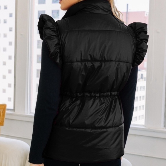 Ms. Diva Plus Black Puffer Vest w/Ruffled Sleeves - Picture 6 of 6
